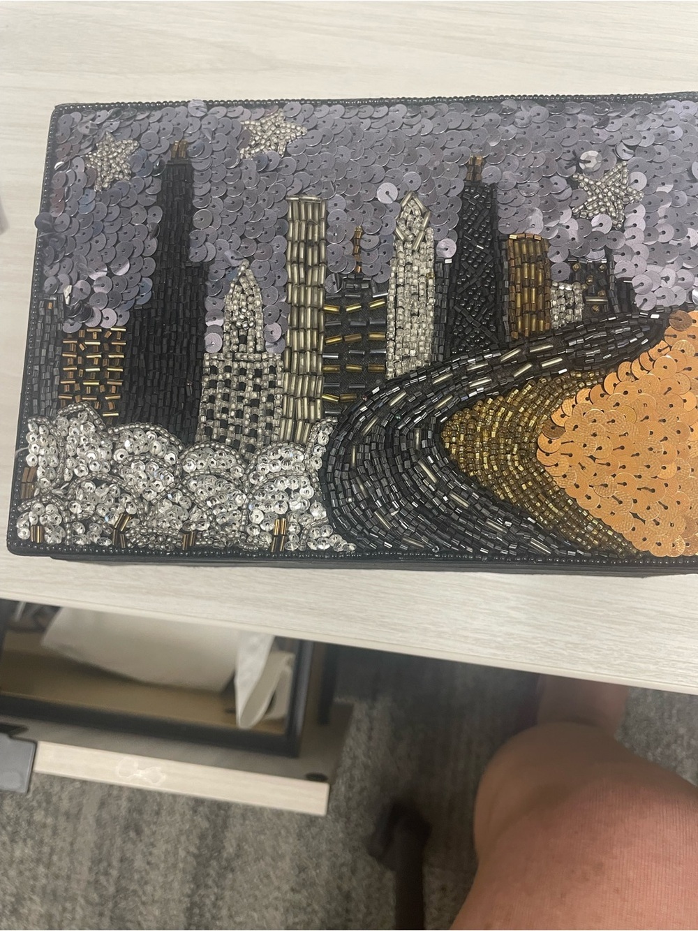 Embellished Cityscape Beaded jewelry box in Metallics